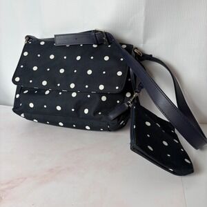 Festival Brand Polka Dot Crossbody Bag Matching Pouch Adjustable Strap Navy